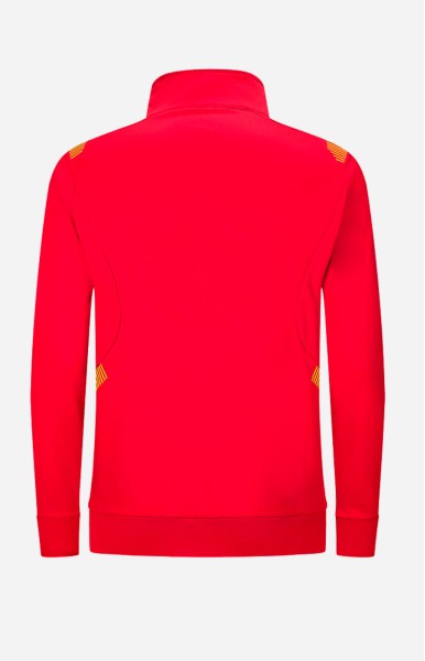PULL SURVET ROUGE RAYURE JAUNE